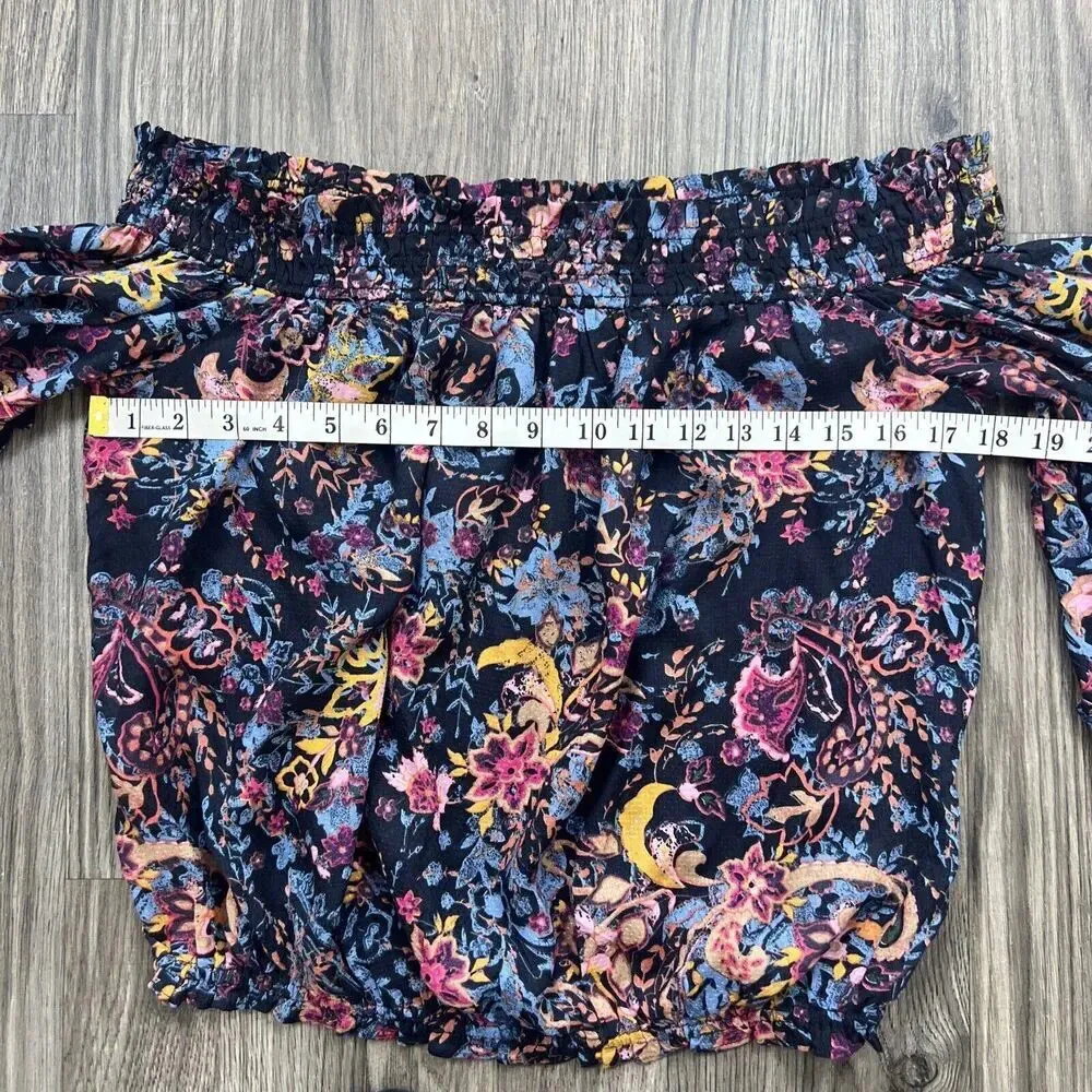 Free Spirit Off The Shoulder Top Size Small Floral Bell Sleeve - Image 2