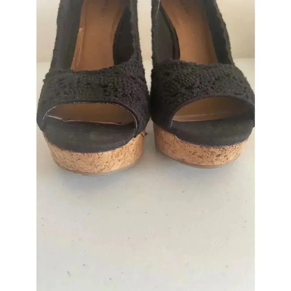 CLEARANCE Women's Nine West Black Crochet Wedge Cork‎ Heels Size 7.5M GUC - Image 3
