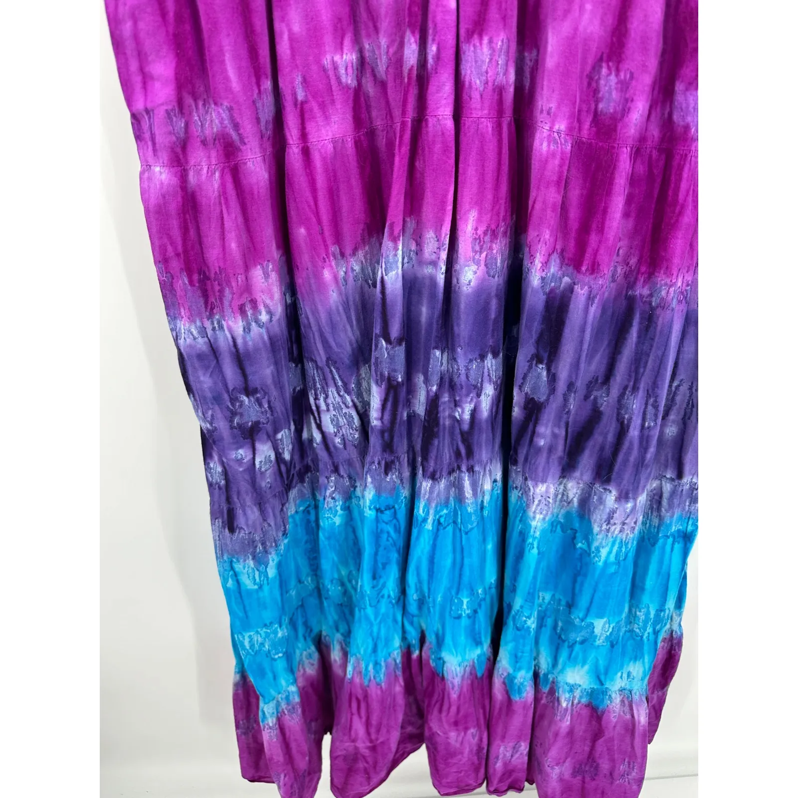 Maggie Barnes Dress Women Size 0X Tie Dye Blue Purple Boho Midi Ruffle Cotton - Image 6