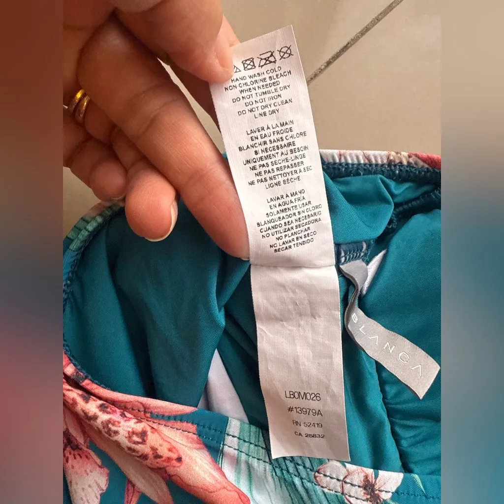 La Blanca Teal Blue Tropical Floral One Piece Swimsuit Halter Neck Size 8 - Image 6