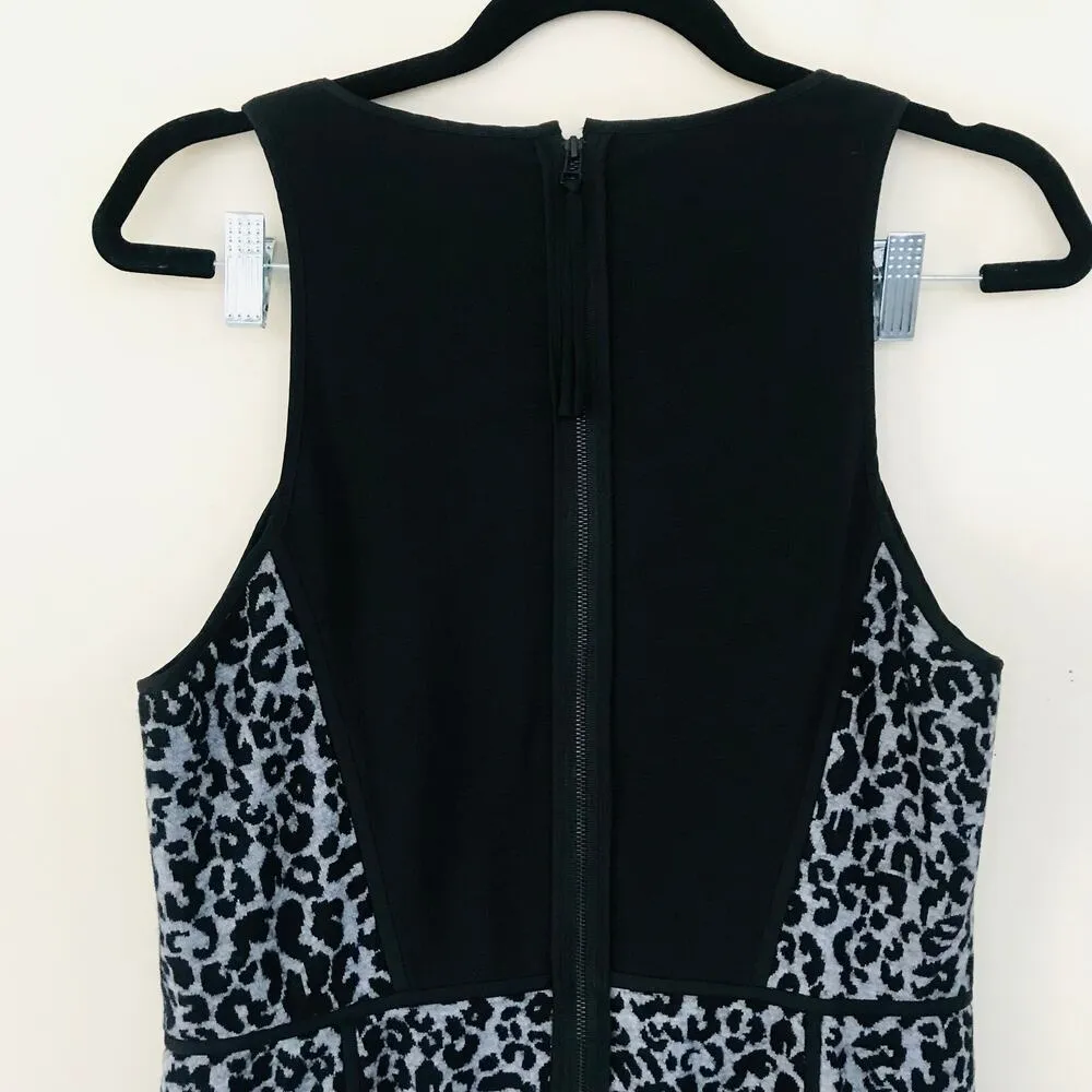New Rebecca Taylor Leopard Knit Shift Dress Black Gray Women's Size 12 - Image 6