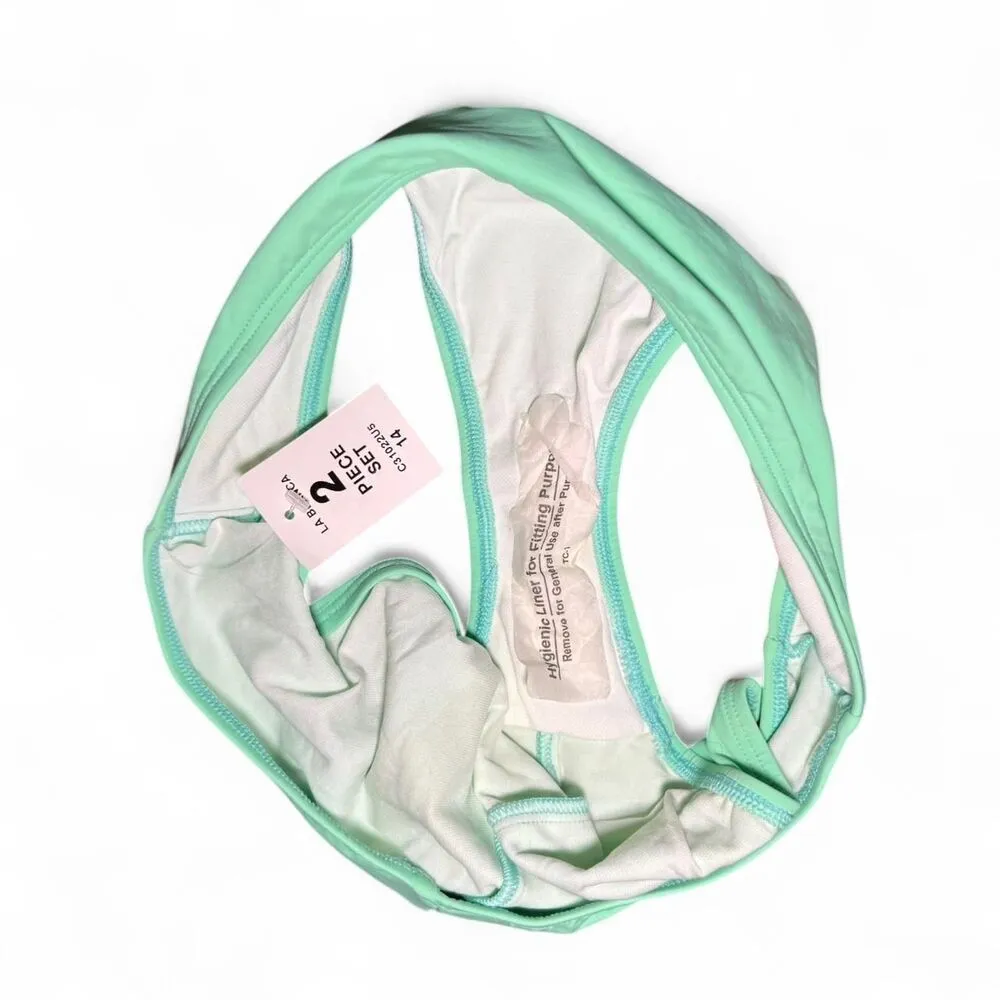 La Blanca Women's Mint Green and White Summer 2005 Y2K Tankini Size 14 - Image 4