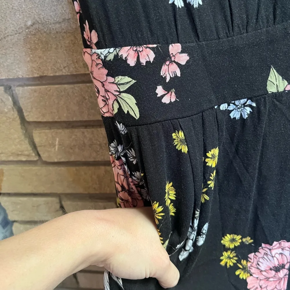 Torrid Floral Wide Leg Challis Jumpsuit Romper Women's Plus Black 0X - Image 7