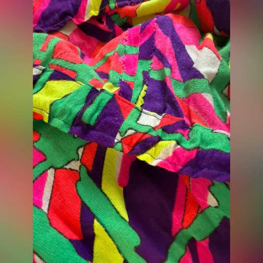 Handmade 1960 Neon Multi-Color Flower Hippie Shorts - Image 4