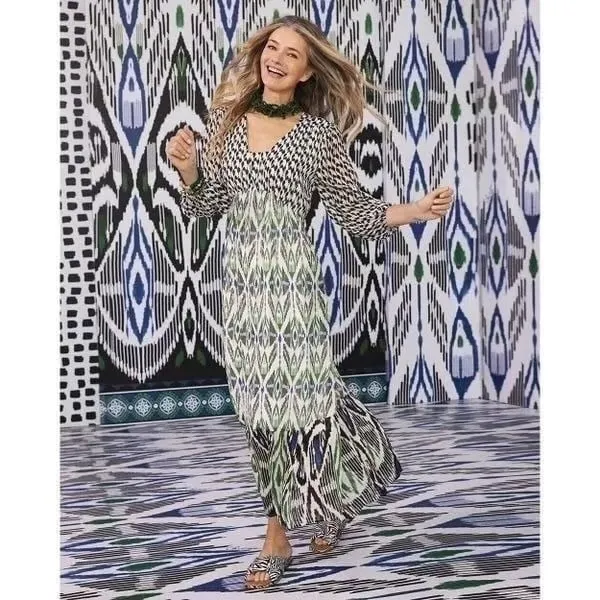 Chicos 40th Anniversary Ikat Clip Dot Maxi Dress Sz 0 US‎ 4 Metallic Boho Resort - Image 13