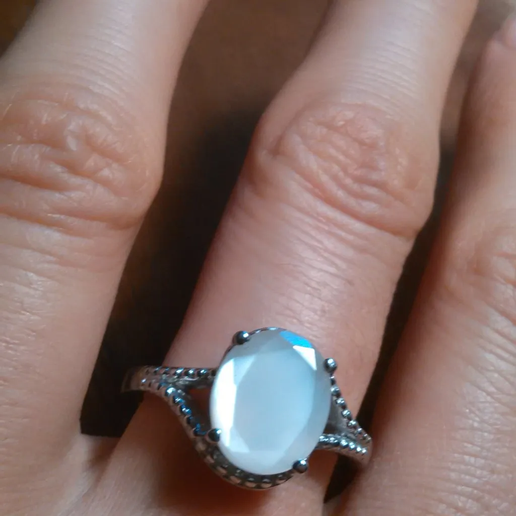 Sri Lankan Silver Moonstone Split Shank Stainless Steel Ring (Size 9) - Image 11