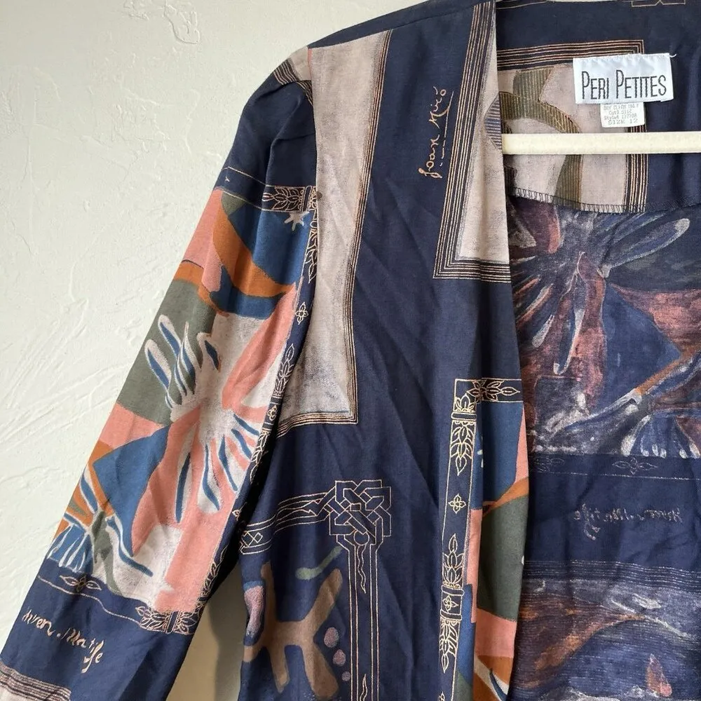 Art To Wear Abstract Blazer Coverup Lagenlook Preppy indie open front teacher 12 Blue - Image 3