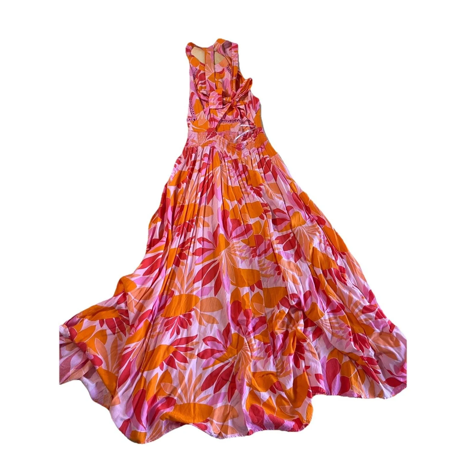 Anthropologie ABEL THE LABEL Floral Orange Pink Halter Maxi Dress Size M - Image 3