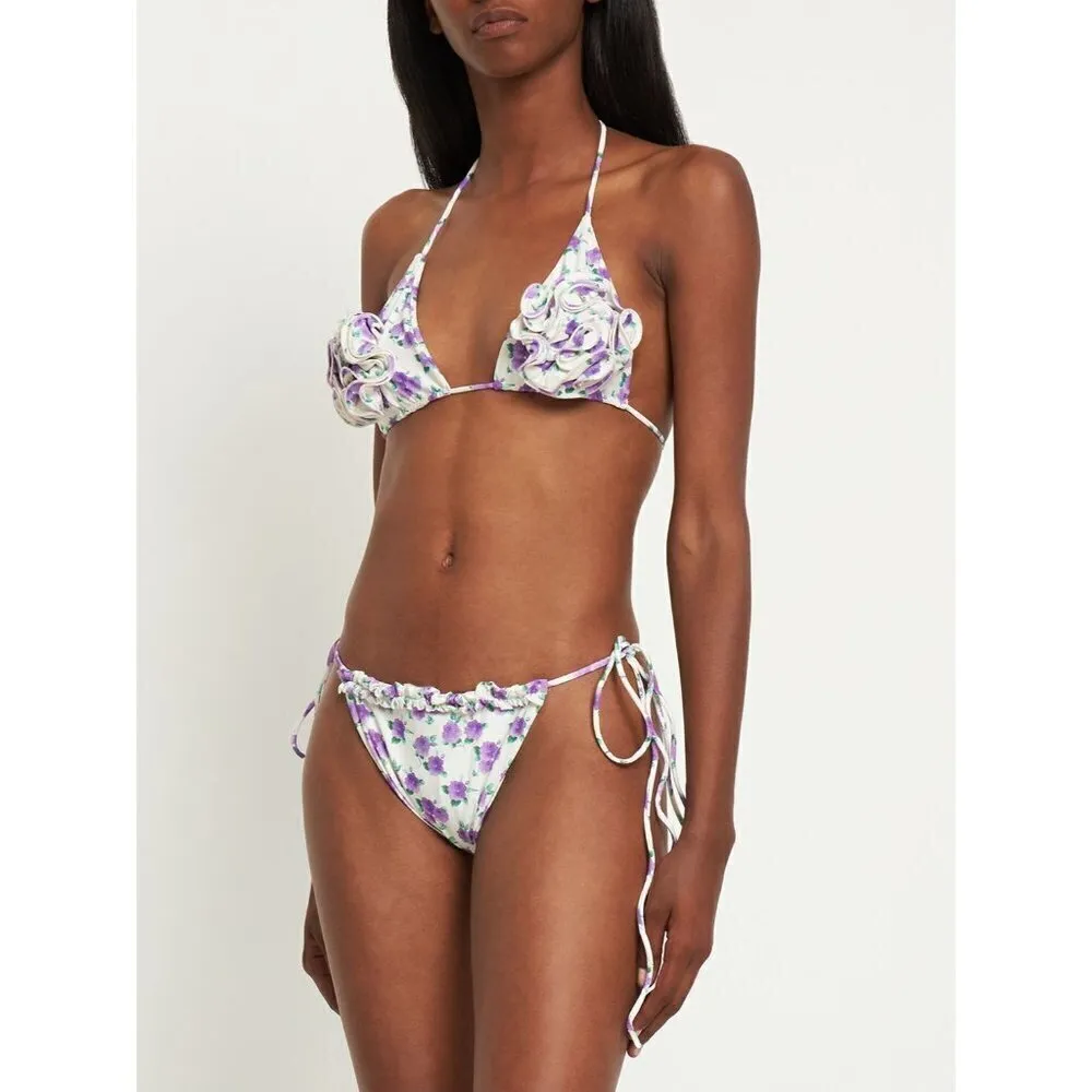 MAGDA BUTRYM Tie Side Bikini Bottom in Violet Print 42 New Womens Swimsuit White Size undefined - Image 13