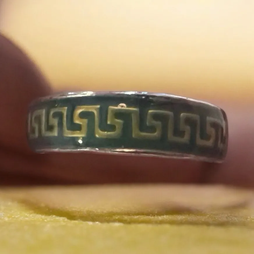 Greek Key Design Gold Band Ring Size 10 Silver - Image 2