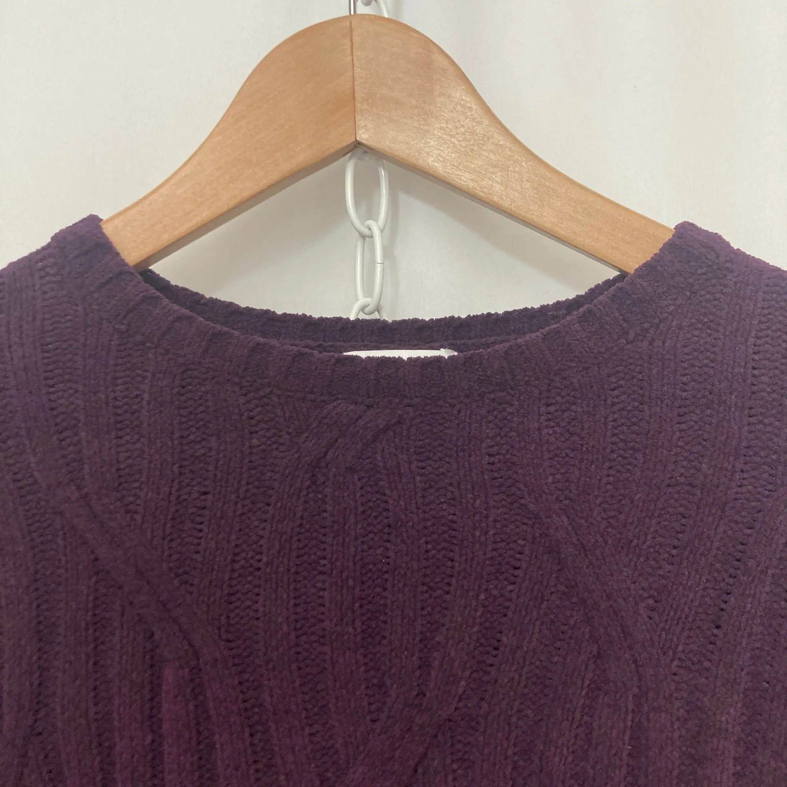 J. Jill Chenille Purple Soft Chunky Cable Knit Pullover Long Sleeve Sweater - Image 3