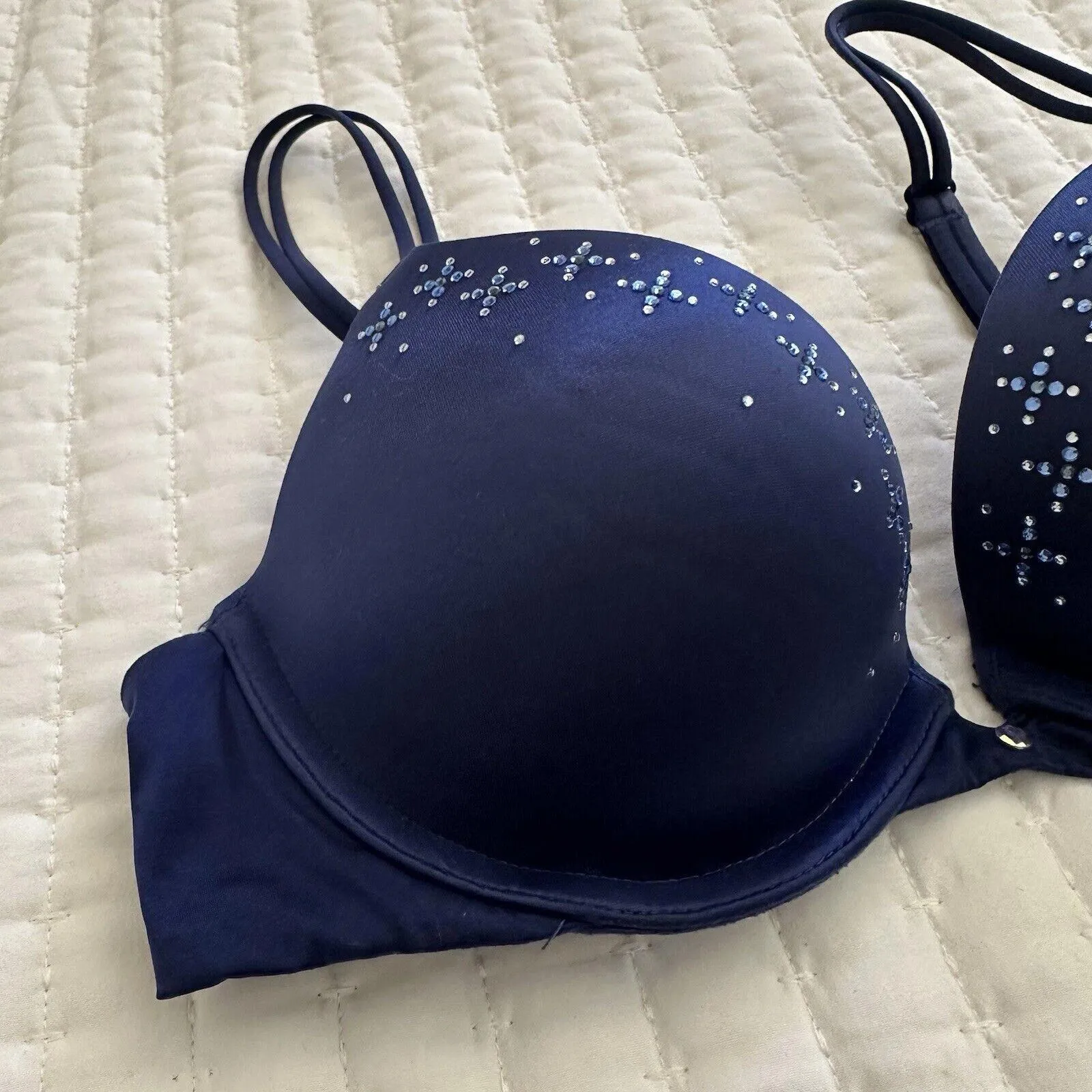 Victoria’s Secret Very Sexy Rhinestone Push Up Bra 34B Underwire Blue - Image 4