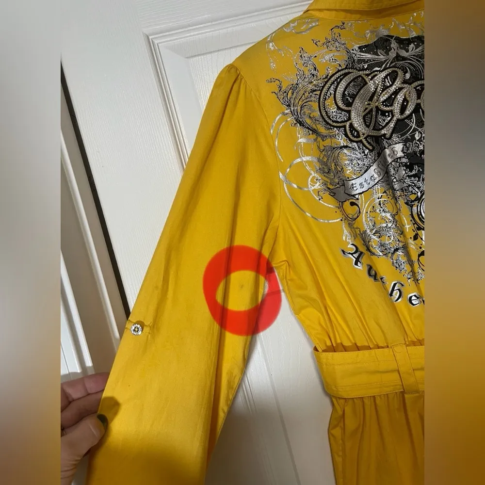 Coogi Women’s Shirtdress Belted Trench Style Studded
Embellished Yellow Size XL - Image 8
