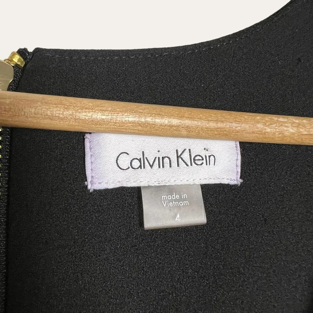 Calvin Klein Black Cut Out Cap Sleeve Square Neck Sheath Dress Size 4 - Image 3