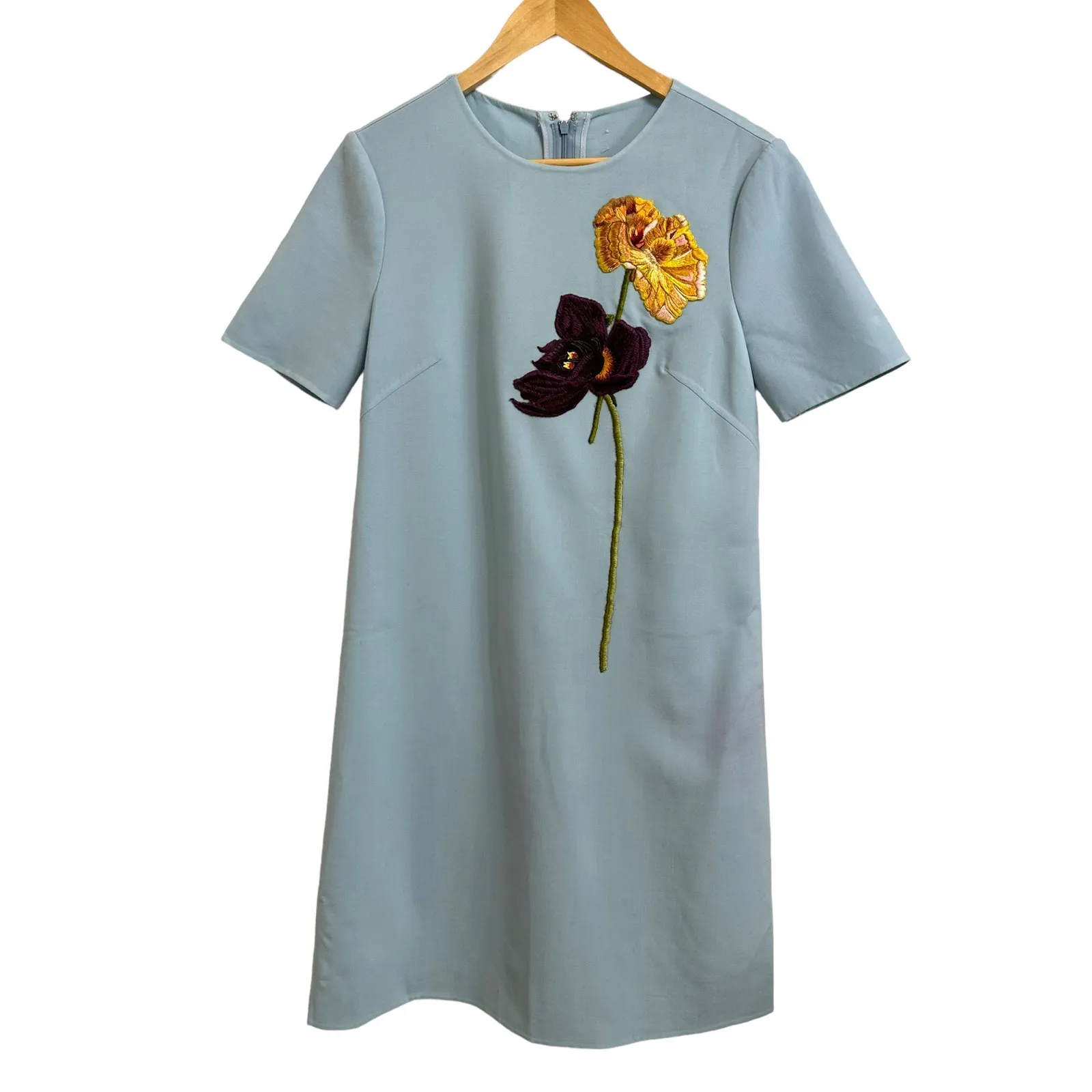 OSCAR DE LA RENTA‎ Floral-embroidered Wool-blend Mini Dress size S $2489 - Image 2