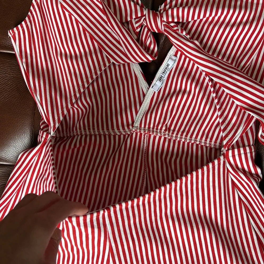 Zara Front Tie Red & White Striped Romper - Image 6