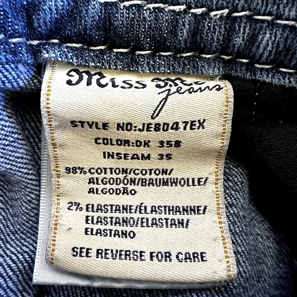 Miss Me Mid Rise Easy Bootcut Jeans Medium Wash Rhinestone Western Blue 28 - Image 5