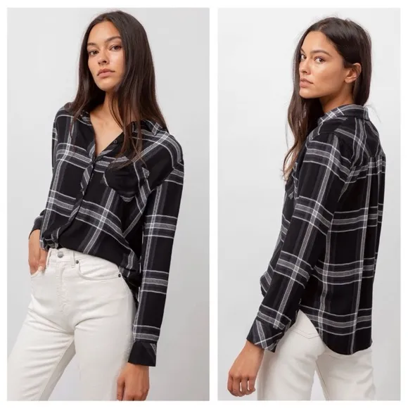 Rails Hunter Button Down Plaid Shirt Black/Sky/Ivory Size Small - Image 2