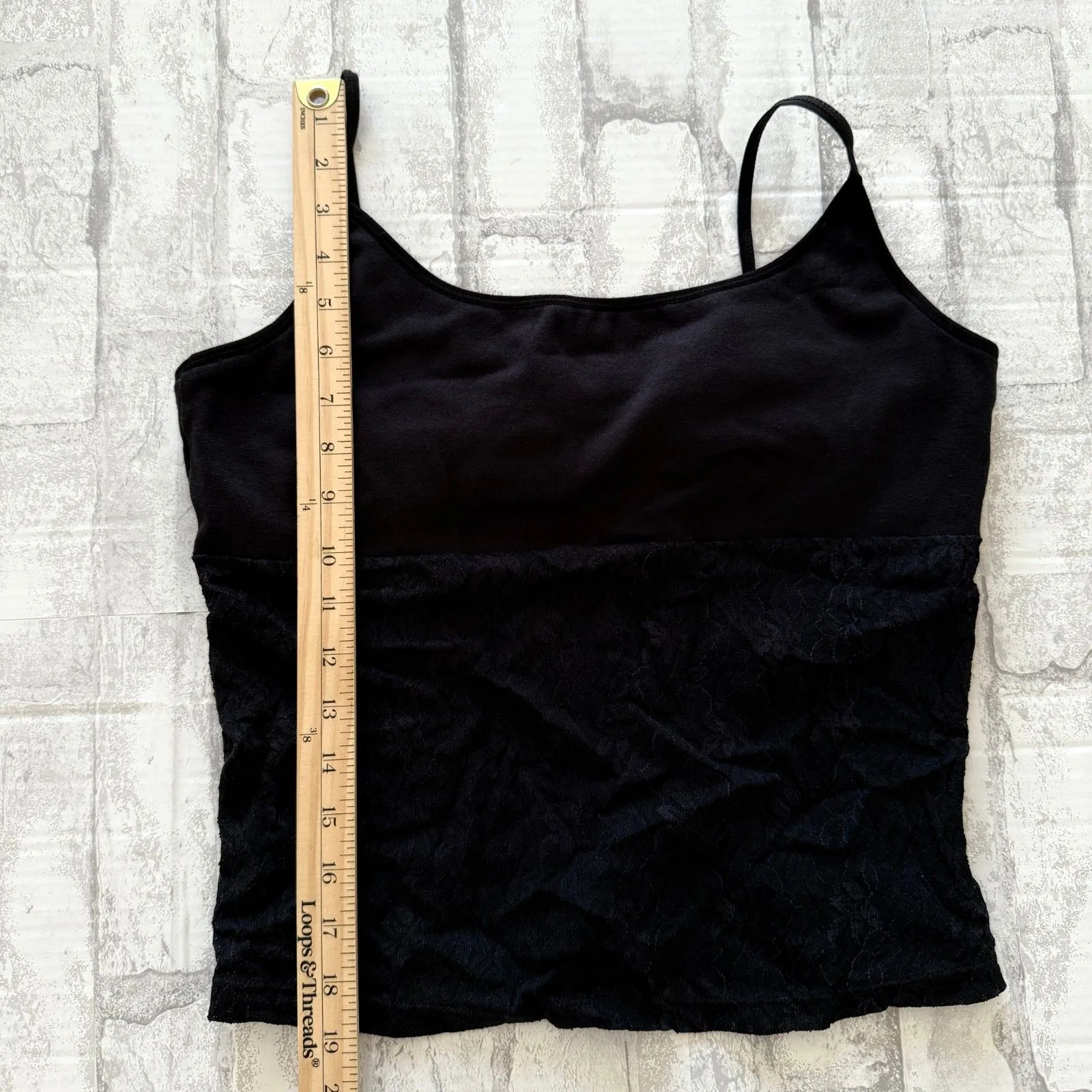 VTG Y2K Derek Heart Black Lace Crop Tank Top Built In Bra Goth Romantic Sz L - Image 5