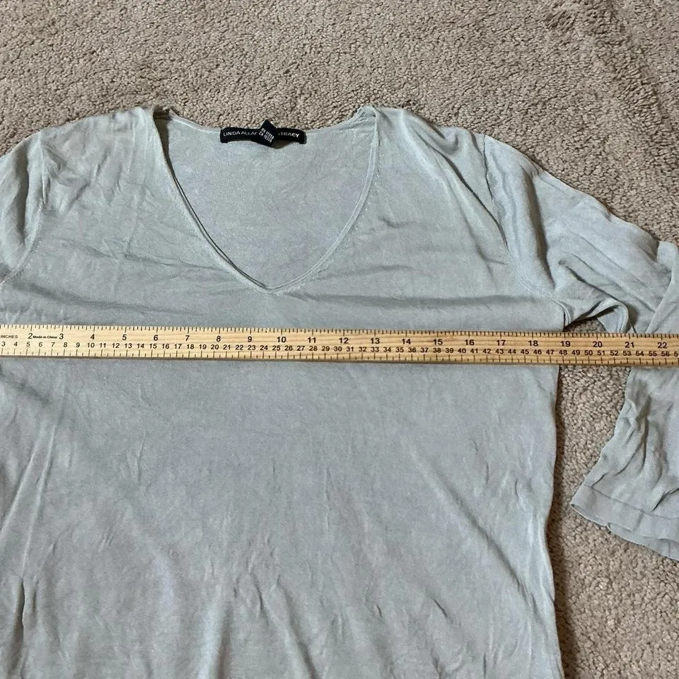 Linda Allard Ellen Tracy Petite L Grey Silk Coastal Sustainable 3/4 Sleeve Top Size L - Image 3