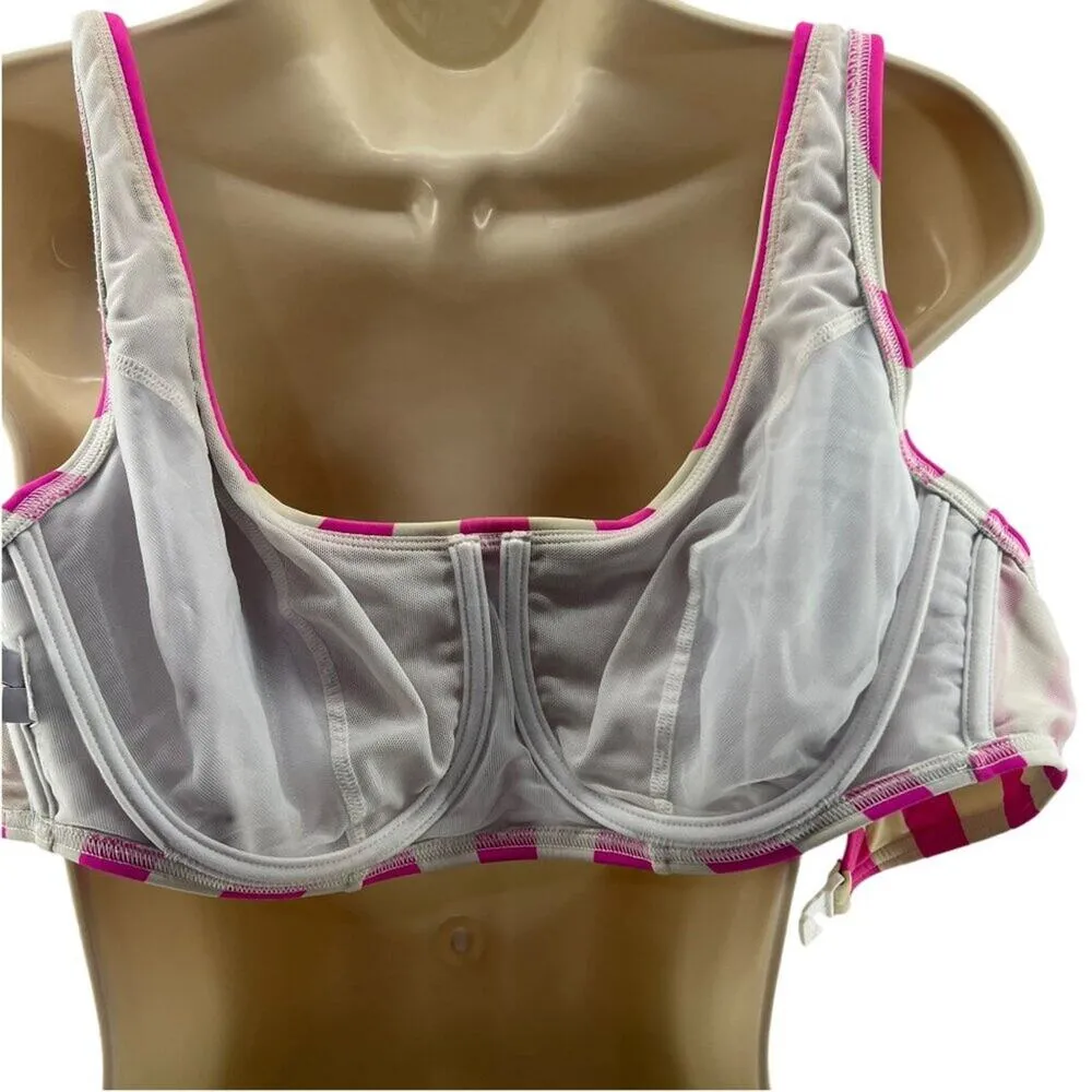 Figleaves Pink/White Striped Corsica Underwire Crop Bikini Top 34E Pink Size undefined - Image 3