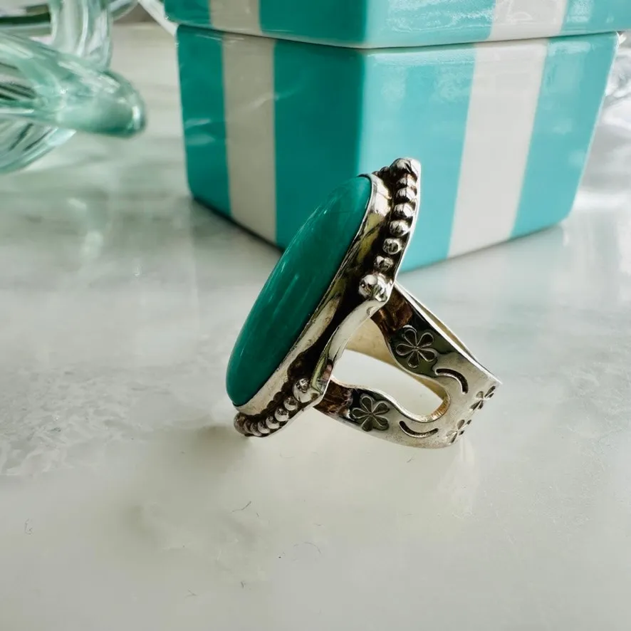 Oval Turquoise Ring .925 Sterling Silver Large Statement Size 6 HSN Jay King - Image 2