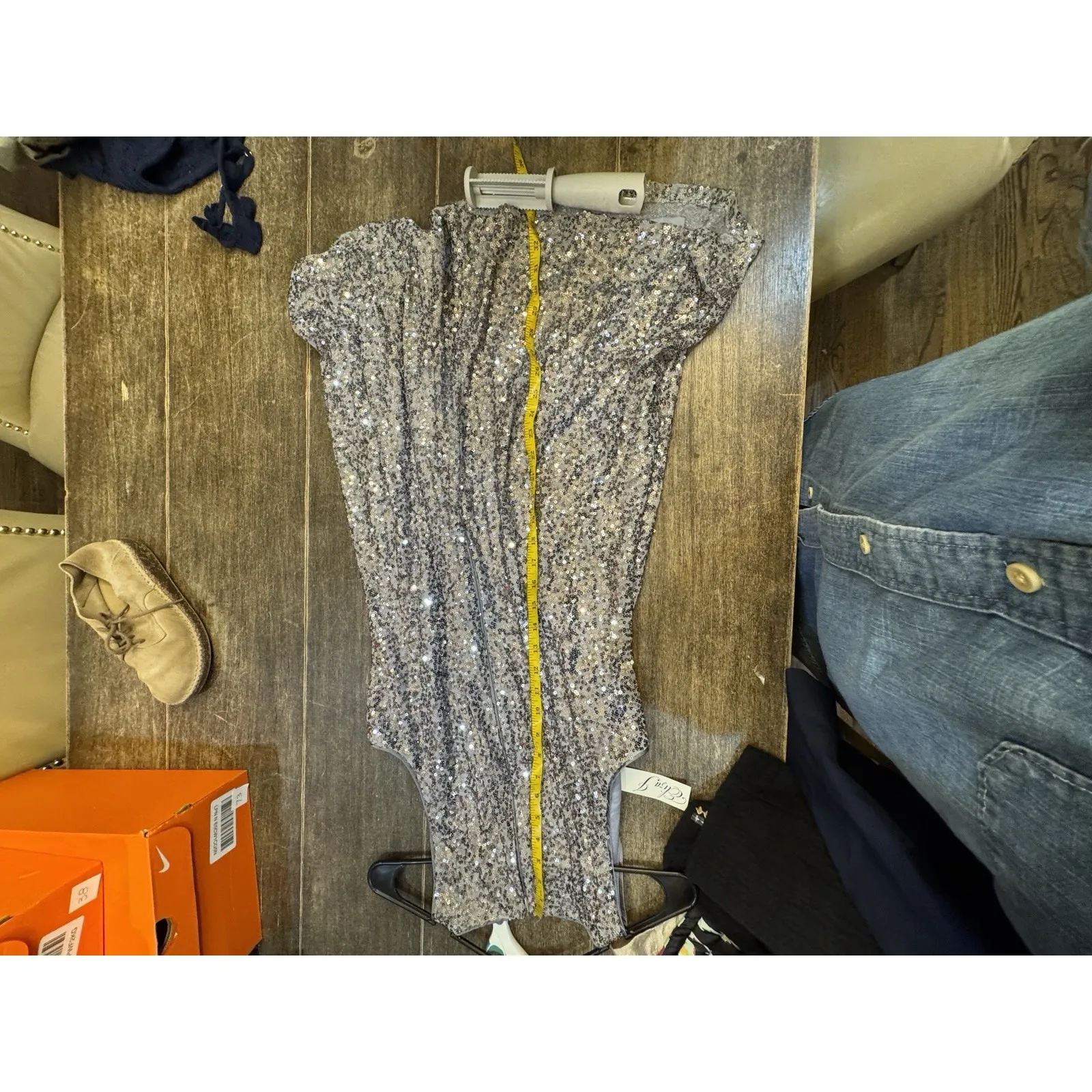 NWT Eliza J Size 12 Mini Dress Silver Sequins Sleeveless Racerback Fit and Flare - Image 12