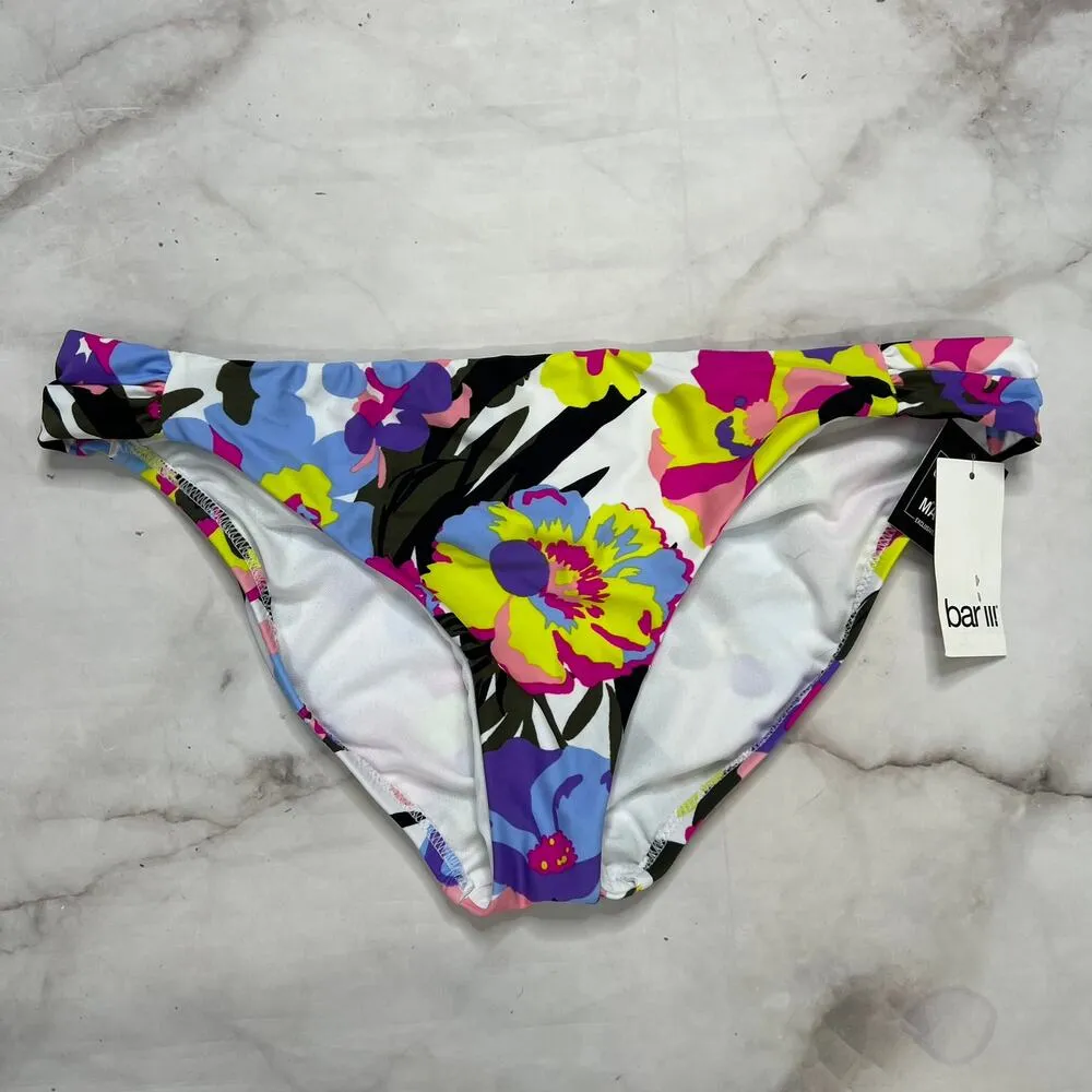 Bar III Paradise Garden White Floral Hipster Bikini Bottom Side Tab Size L New - Image 5