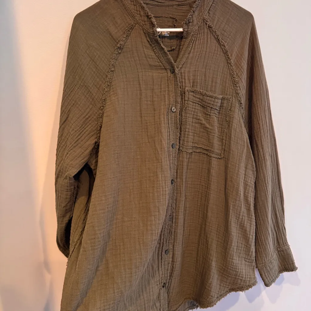 Aerie Pool to Party Gauzy Swim Coverup Cotton Olive Green Size S - Image 4