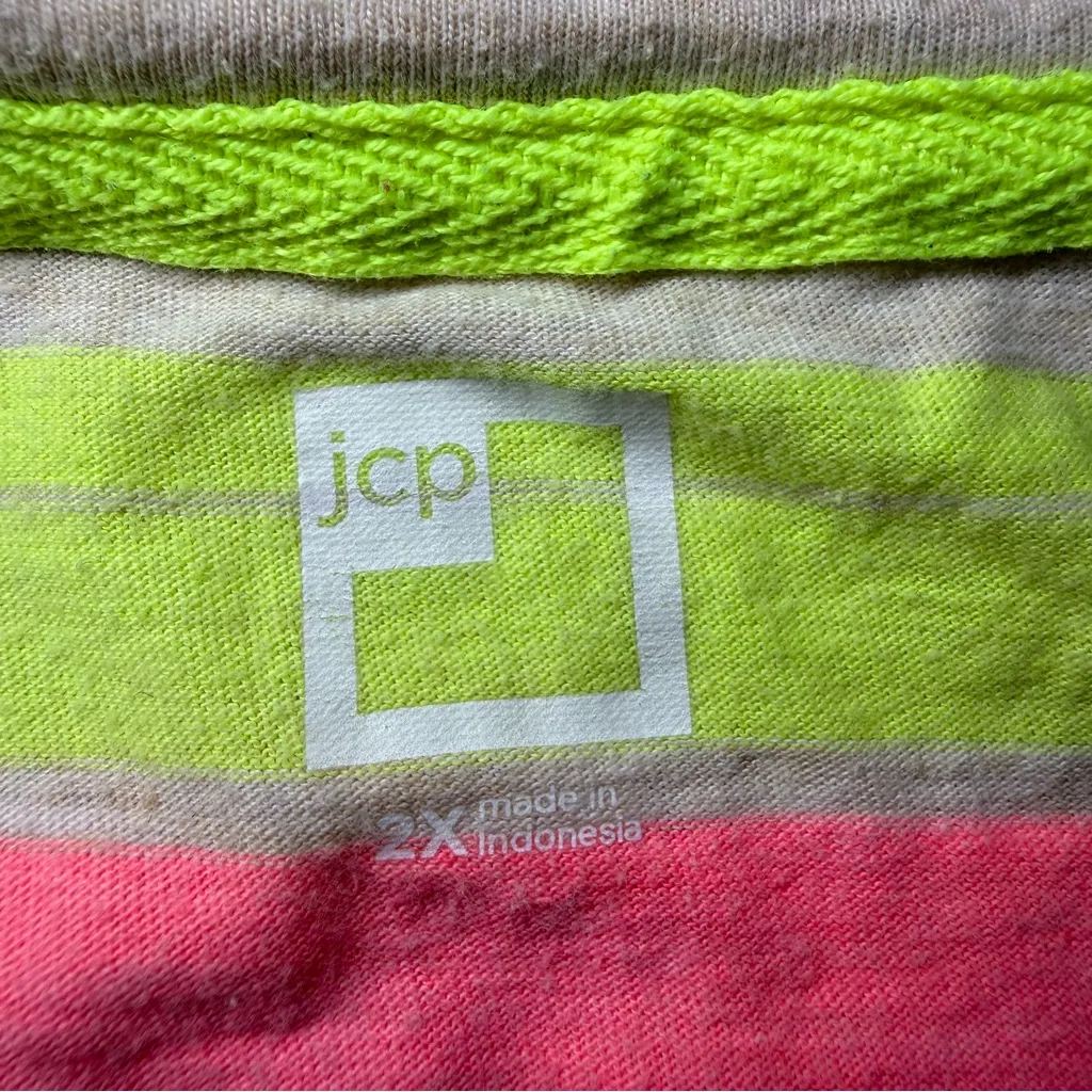 JCPenney Neon Pink and Yellow Striped Tee Size 2X - Image 3
