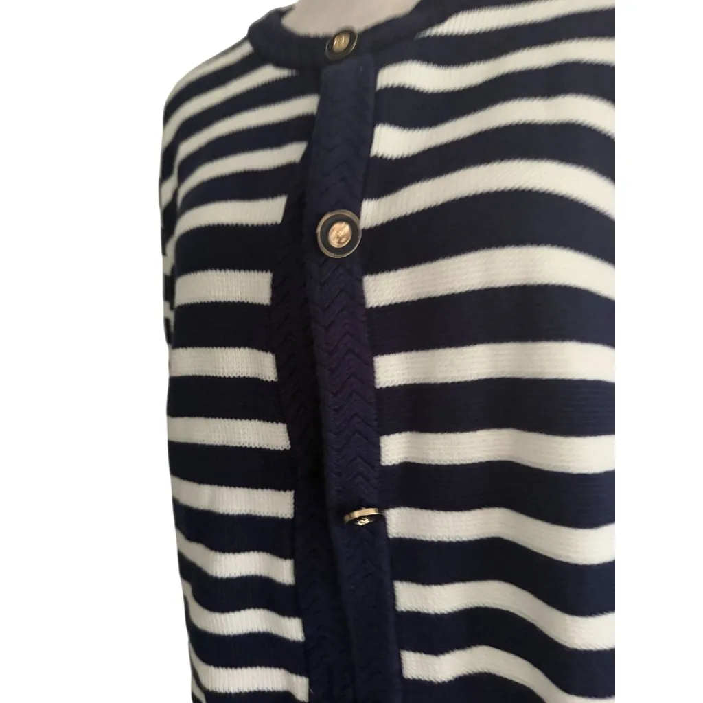 J CREW Knit Navy Blue White Striped Cardigan Size XXL - Image 3