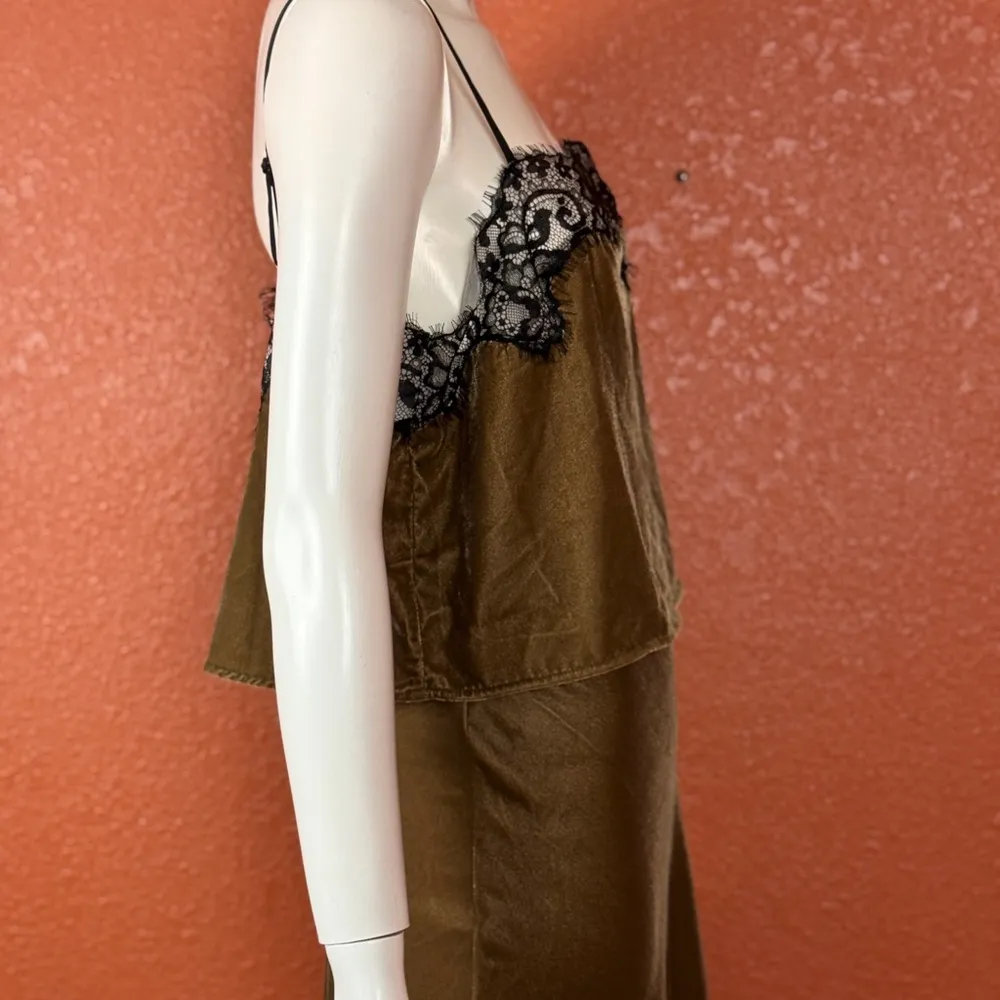 House Of Harlow Lace Trimmed Velour Spaghetti Strap Top/Skirt Olive Size ML E72 Brown Size L - Image 7
