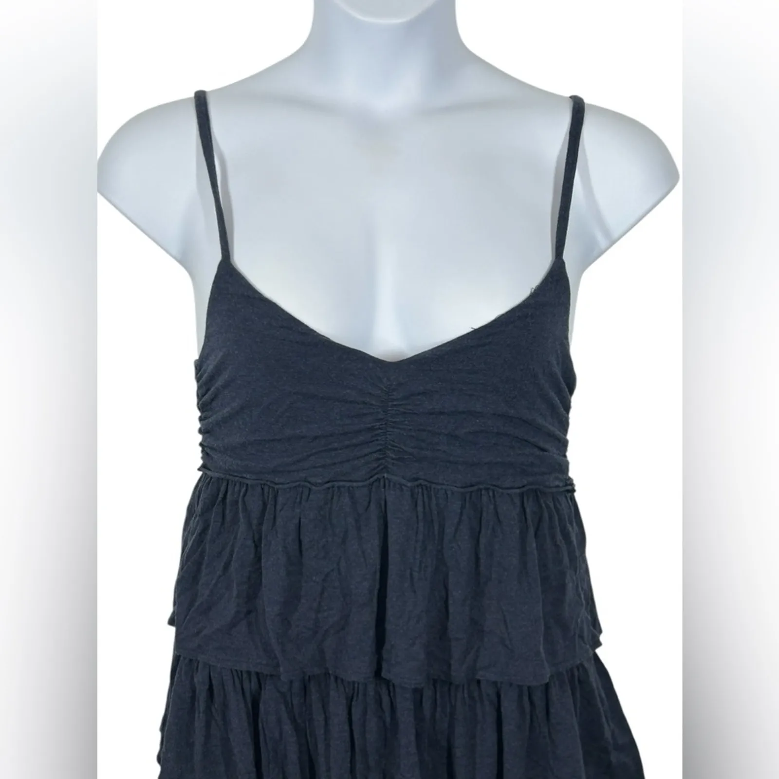 J.Crew Tiered Mini Tank Dress Black Blue Grey Stretch Summer Size L - Image 3