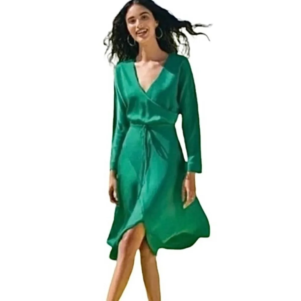 Cushnie Emerald Green Faux Wrap Satin Crepe Dress NWT 8 - Image 2