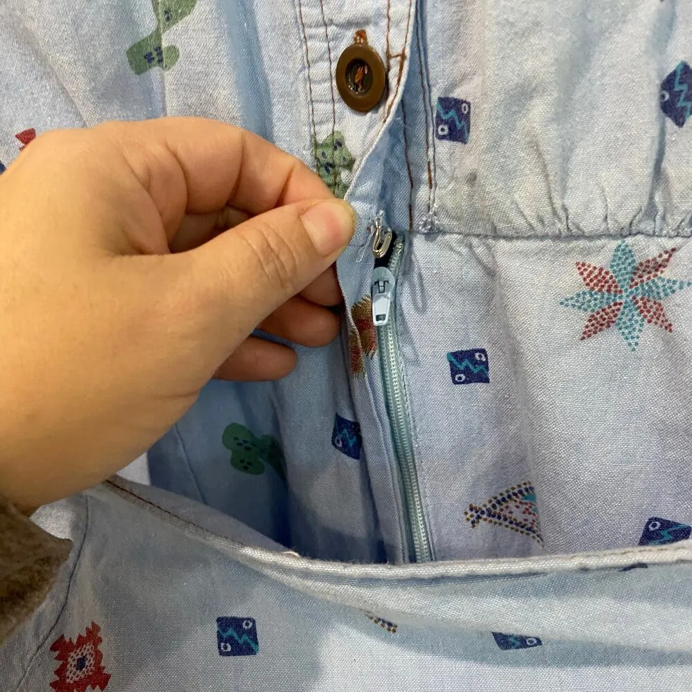 80s Plain Jane by Sweet Baby Jane Western Feather Print Romper Skort Size 13/14 Blue Size M - Image 11