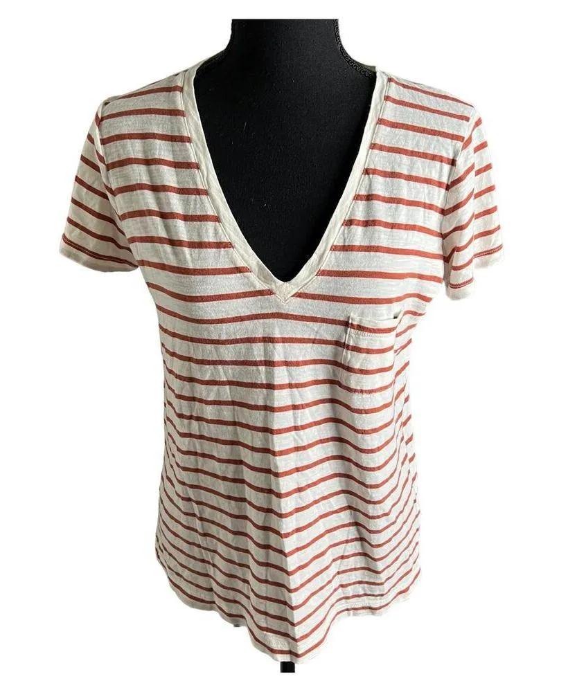 Madewell Whisper Cotton V-Neck Pocket Tee Small Women’s Abilene Stripe G5741 - Image 2