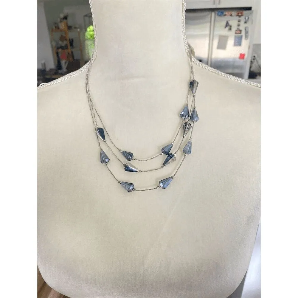 Kenneth Cole Aquamarine Crystal Threader Tierred Sterling Silver Necklace NEW Blue - Image 2