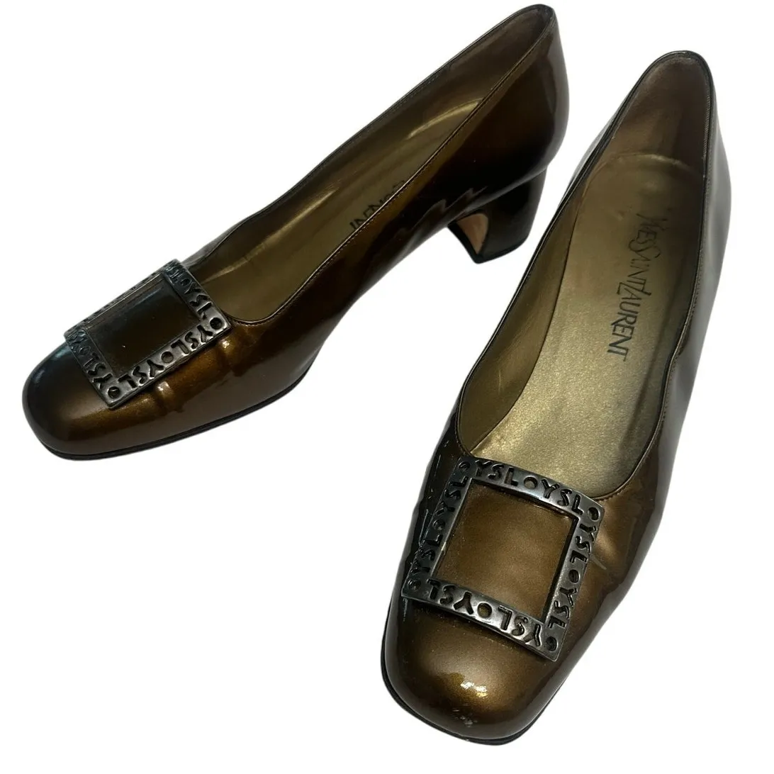 YSL Block Heel Vintage Olive Green Patent Leather Yves Saint Laurent Size 8.5 - Image 6