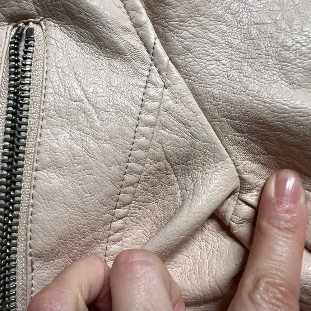 Vince Camuto Blush Pink Faux Leather Moto Jacket Apricot Cream Size Medium NWT - Image 4