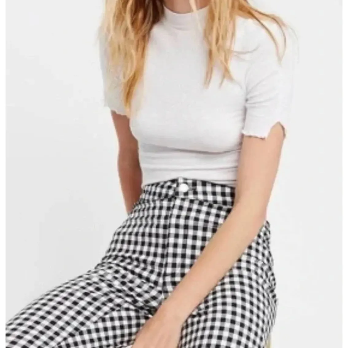 Free People Florence Crop Flare Gingham Pants Stretch Cotton Blend Retro XS - Image 2