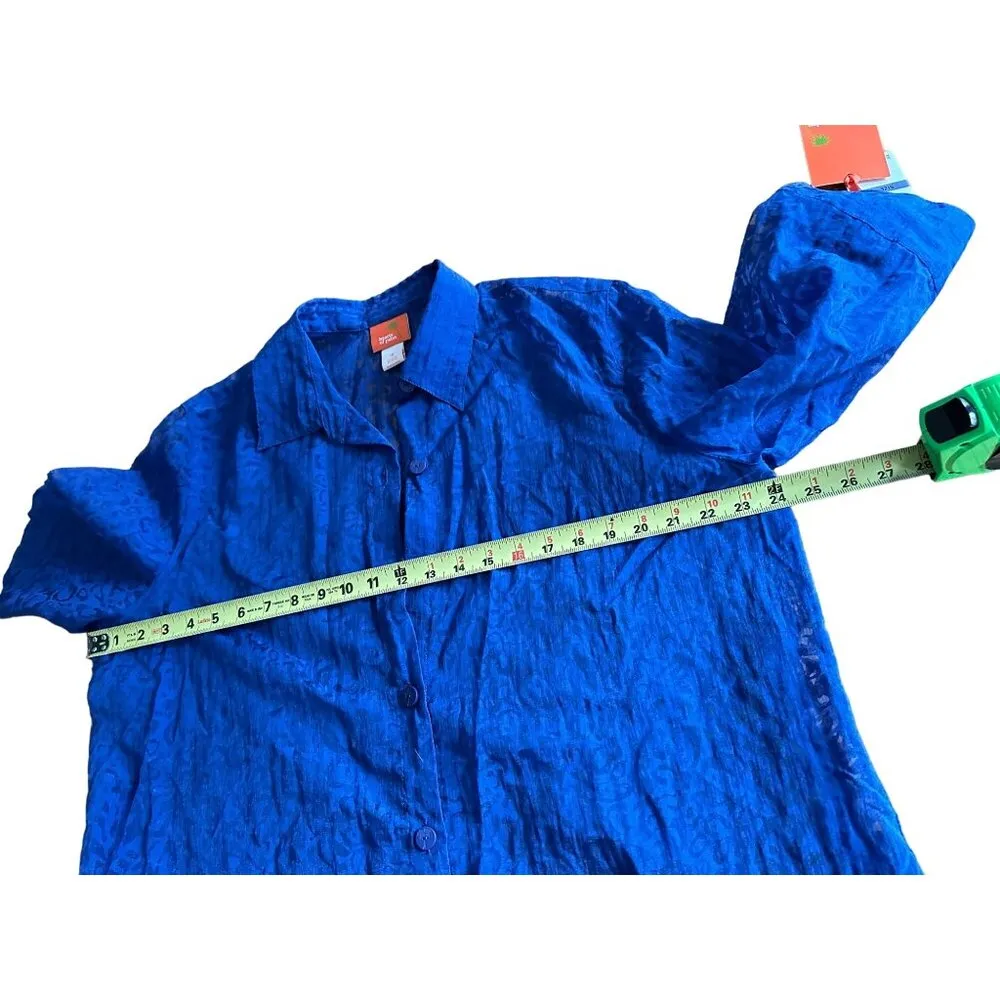 Hearts Of Palm Womens Sheer Blue Leopard Print Button - Image 10