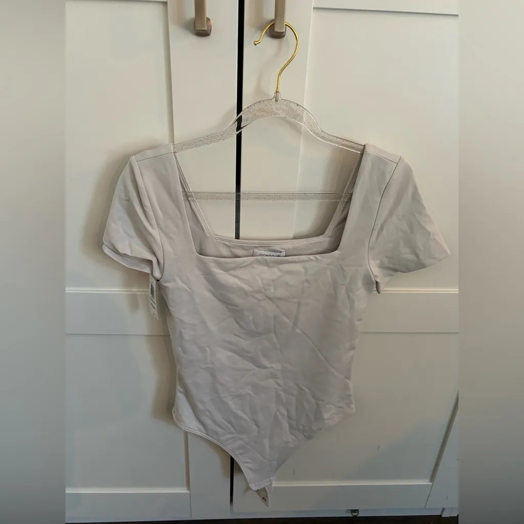 Aritzia Contour Square Neck Bodysuit in White Birch Size Small NWT - Image 2