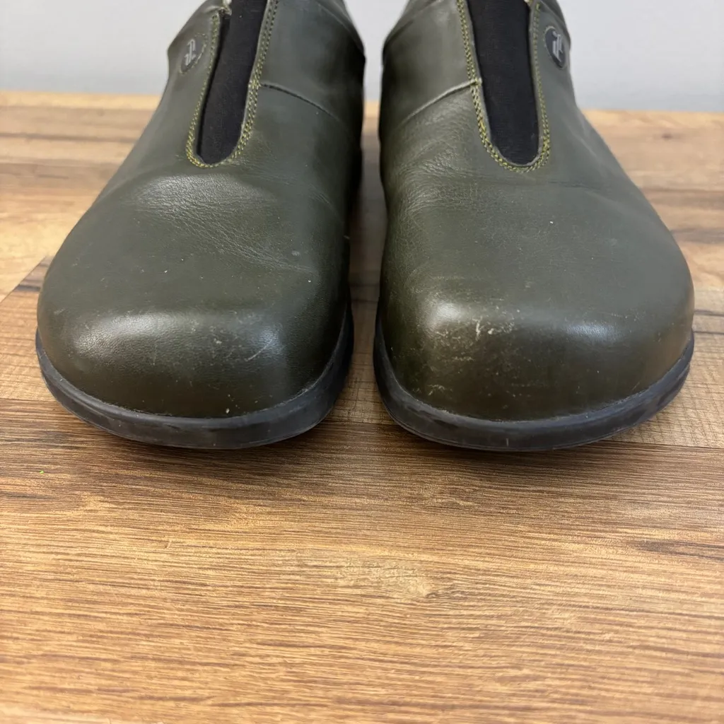 Birkenstock Footprints Leather Slip On Comfort Shoes Loafers Olive Green - Image 4