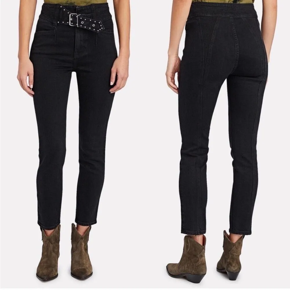 Grlfrnd Black Alivia High Rise Belted Ankle Jeans Sz 26 - Image 11