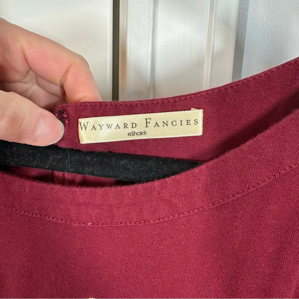 WAYWARD FANCIES STYLE # CL0080560 Bird Embroidery Cotton Jersey Dress size large Red - Image 5