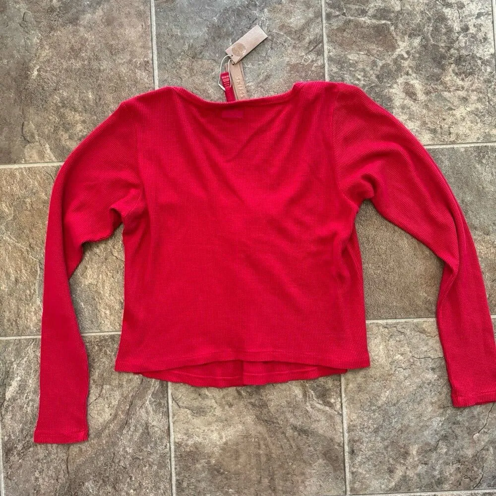 Skims Waffle Long Sleeve Henley Cranberry Size 2X - Image 8