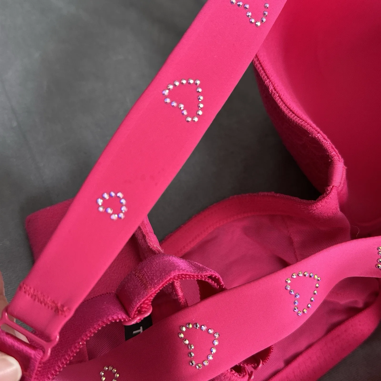Torrid XO Push-Up Plunge Diamante Bra Size 46DD Rhinestone Hearts Pink Underwire - Image 12