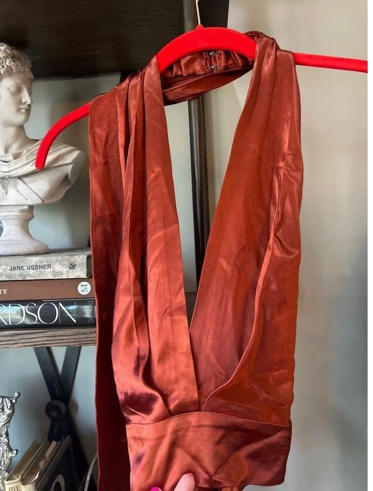 NONchalant Label Tara Silk Plunge Top Rust Womens Size XL Red - Image 6