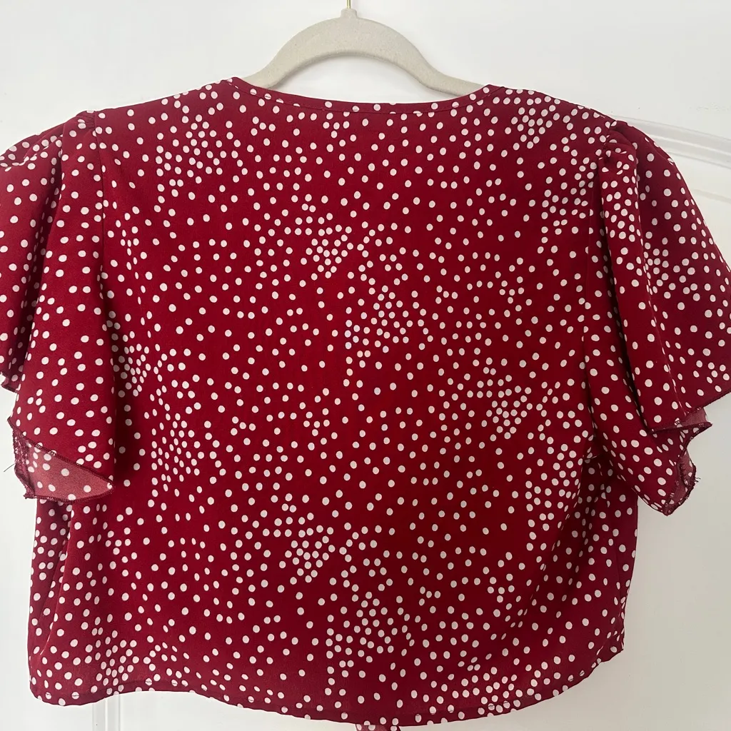 Polka Dot Tie-Front Blouse and Tattered Jean Shorts Set - Image 3