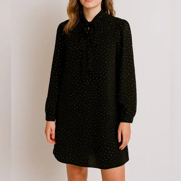 Michael Michael Kors Black Polka‎ Dot Shirt Dress XXS Bow Tie Neck Long Sleeve - Image 3
